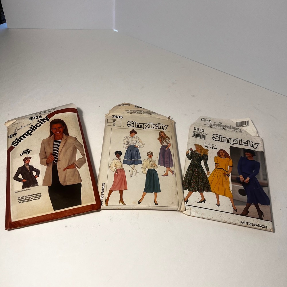 Lot of 3 Vintage Simplicity Sewing Patterns 5926 7435 9915 Blazer Skirt Dress